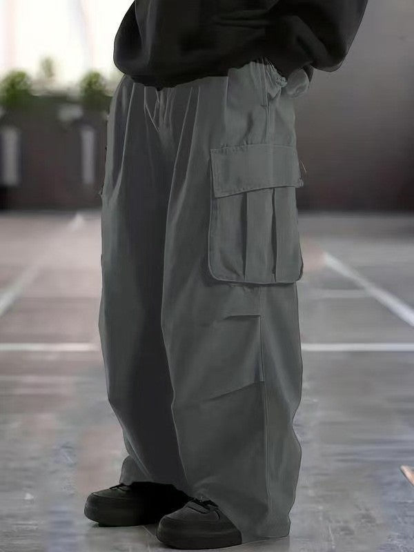 Herren Oversize-Baggy-Cargohose im Urban-Utility-Stil mit elastischem Tunnelzugbund und Mehrfachklappentaschen Drune
