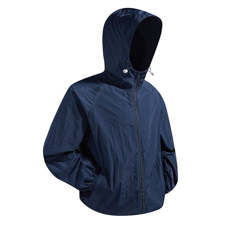 Unisex Leichte packbare Kapuzen‑Windjacke mit wasserabweisender Ripstop‑Hülle und verstellbarer Kapuze Drune