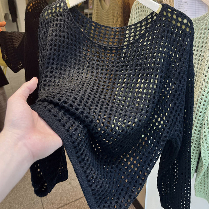 Damen luftiger Strickpullover mit grobem Netzmuster Drune