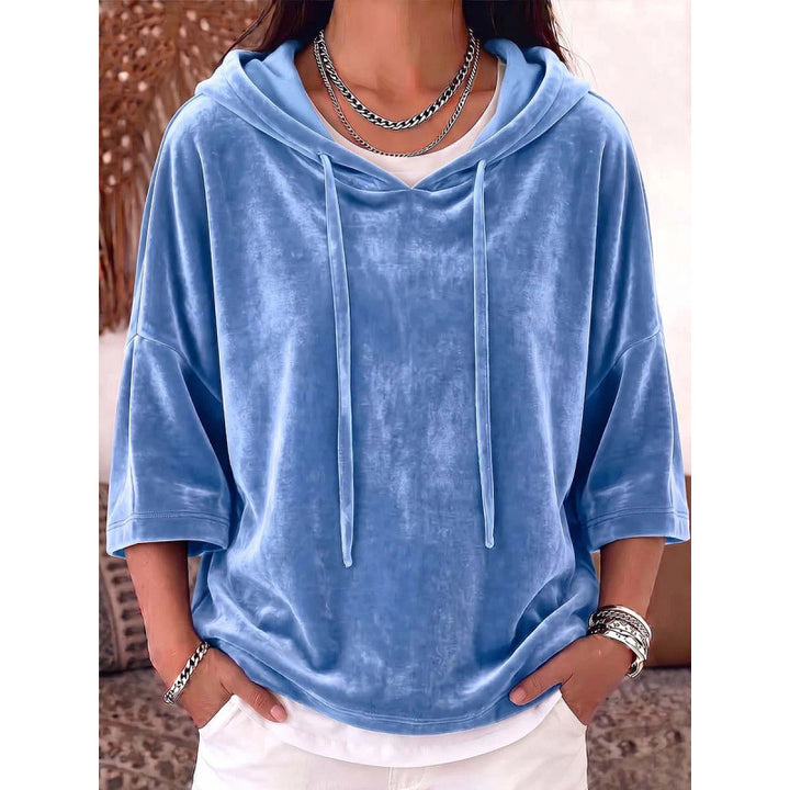 Damen Oversize Samt-Halbarm-Hoodie mit Kordelzug und Taschen Drune
