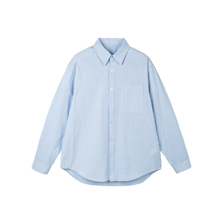 Damen Oversize-Hemdbluse mit Kentkragen, Brusttasche und gerundetem Saum Drune
