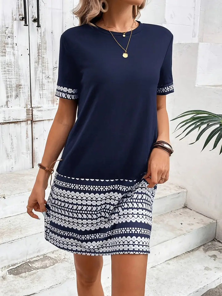 Damen Modisches T-Shirt-Kleid mit geometrischem Muster Drune