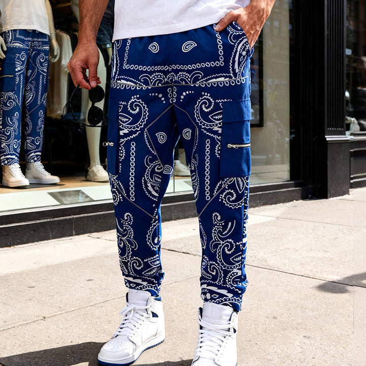 Herren Cargo-Jogginghose im Bandana-Print mit Cargo-Taschen & elastischem Bund Drune