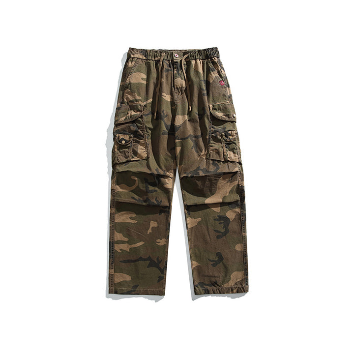 Herren Baggy-Cargohose im Army-Camo mit elastischem Kordelbund und Multifunktions-Taschen Drune