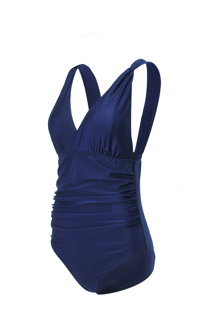 Damen Eleganter Einteiler Badeanzug mit Wickeloptik und Raffung Drune