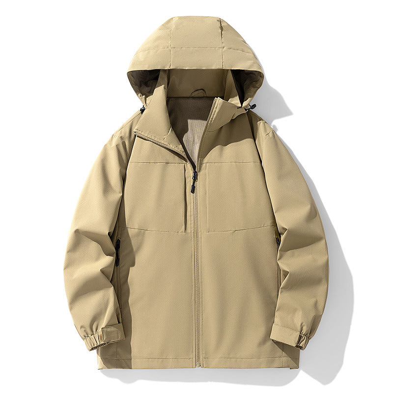Herren Wasserabweisende Softshell-Outdoorjacke mit Kapuze, atmungsaktivem Netzfutter und verdecktem Reißverschluss Drune