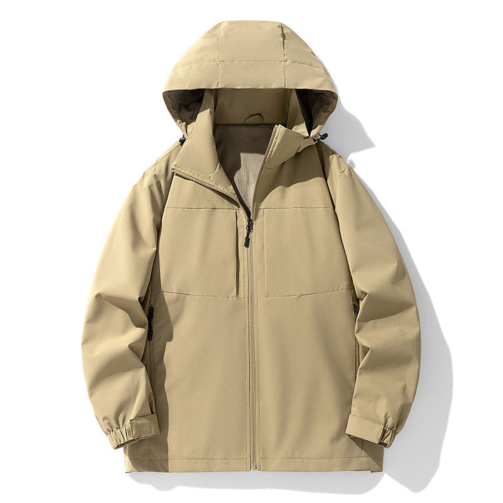 Herren Wasserabweisende Softshell-Outdoorjacke mit Kapuze, atmungsaktivem Netzfutter und verdecktem Reißverschluss Drune