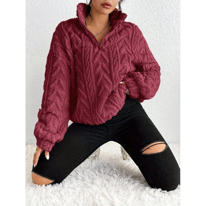 Damen Trendiger Fleece-Pullover mit hohem Kragen und Struktur Drune