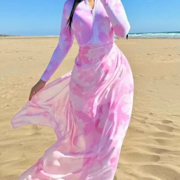 Damen Strandkleid mit Reißverschluss und langen Ärmeln Drune