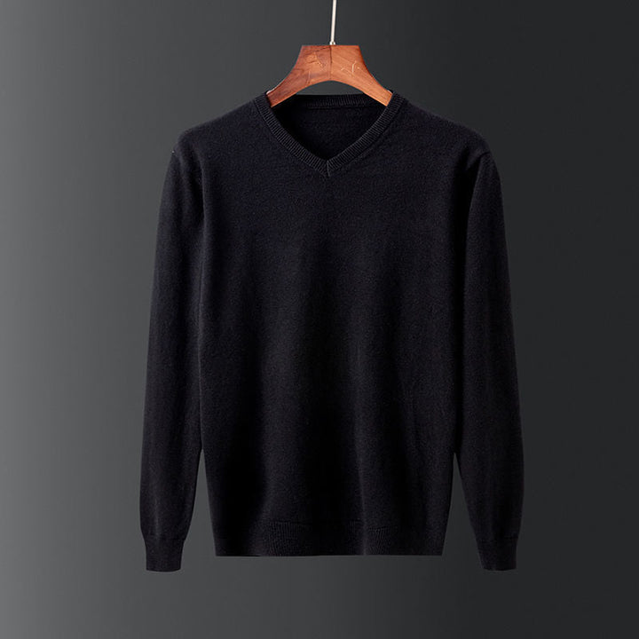 Herren eleganter V-Ausschnitt Pullover aus feiner Wolle Drune