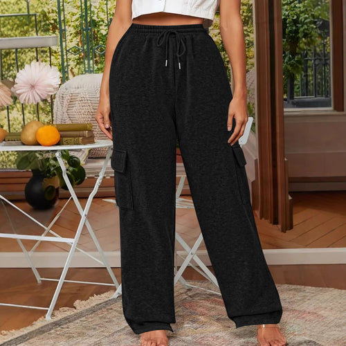 Damen Weiche Cargo-Loungehose mit elastischem Bund und weitem Bein Drune