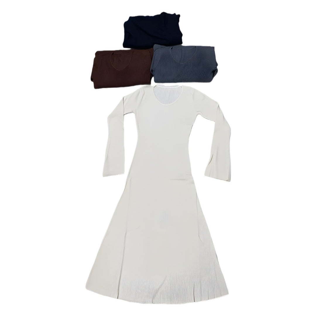 Damen elegantes Maxikleid mit feiner Rippstruktur und V-Ausschnitt Drune