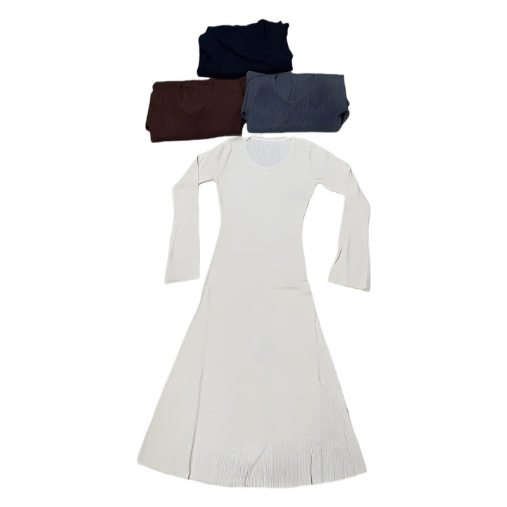 Damen elegantes Maxikleid mit feiner Rippstruktur und V-Ausschnitt Drune