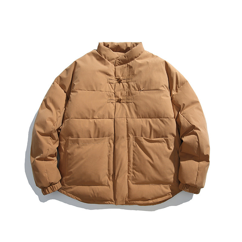 Unisex Boxy wattierte Stehkragenjacke mit chinesischen Knebelverschlüssen und großen Fronttaschen Drune