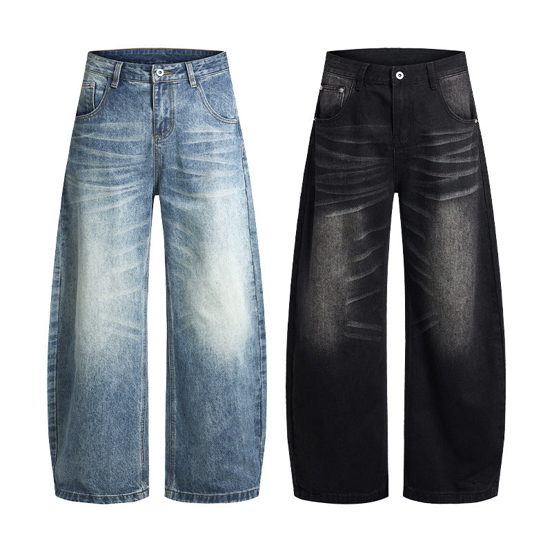Herren Extrabreite Palazzo-Denim-Jeans mit tiefem Schritt und Used-Effekt Drune