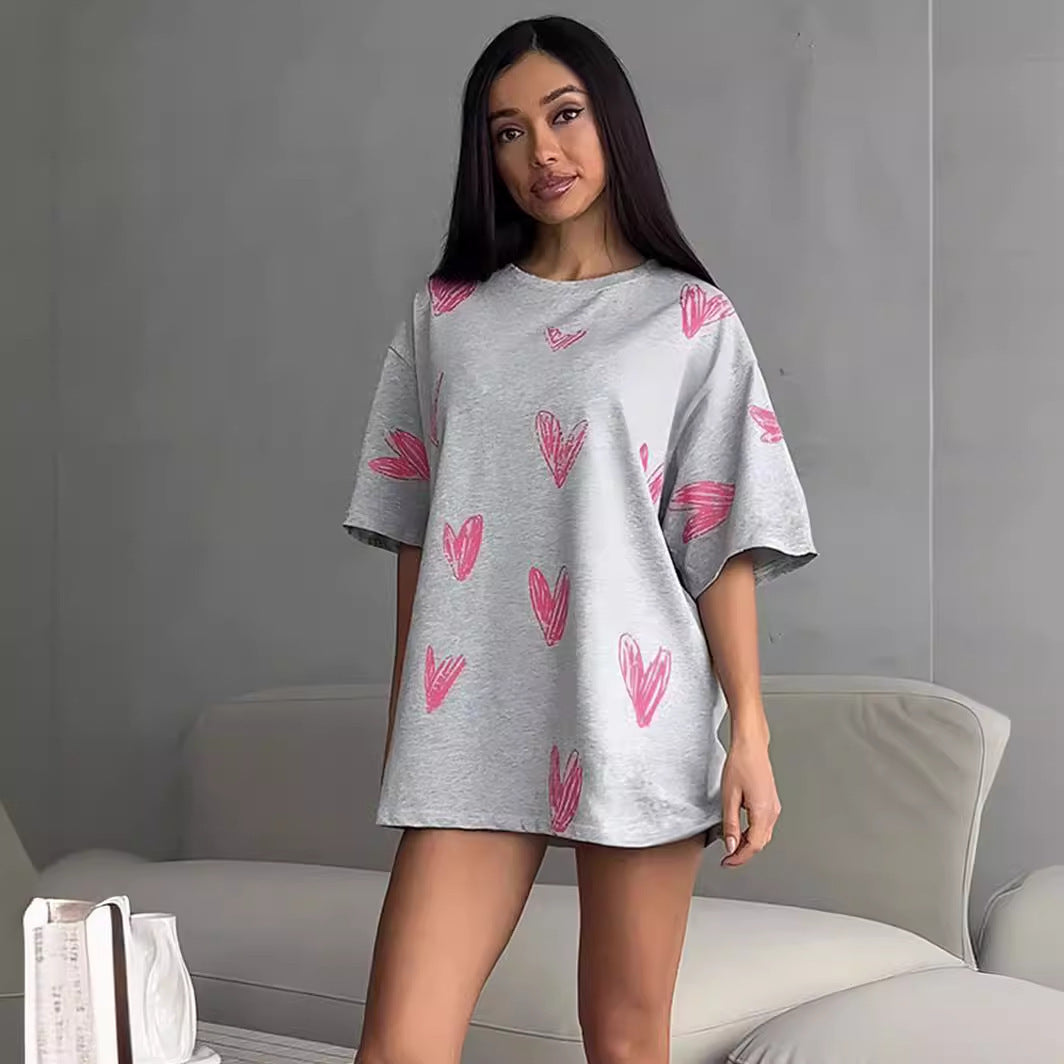 Damen lässiges T-Shirt mit Herzmotiv Drune