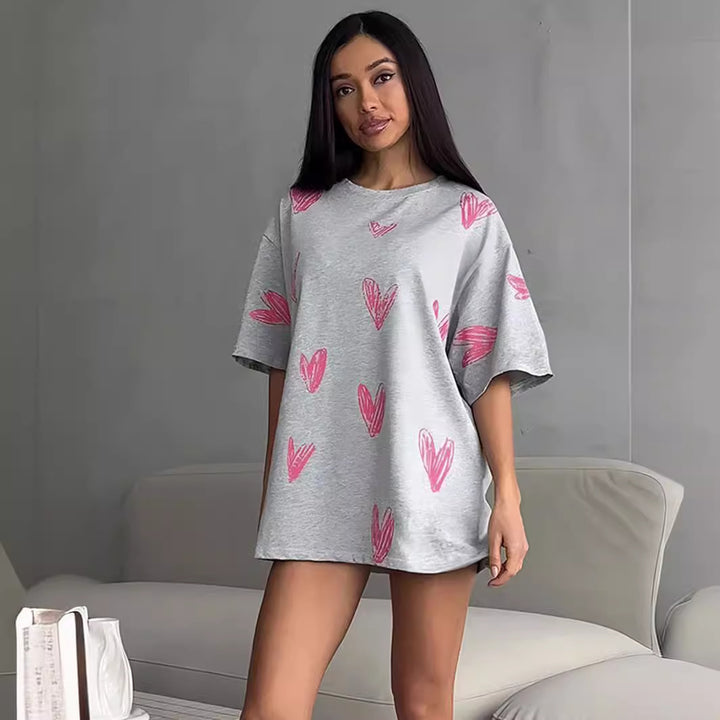 Damen lässiges T-Shirt mit Herzmotiv Drune