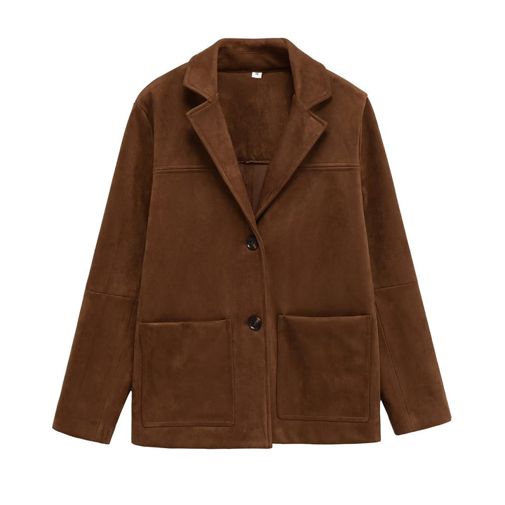 Damen Modische Suede Blazerjacke mit praktischen Taschen Drune