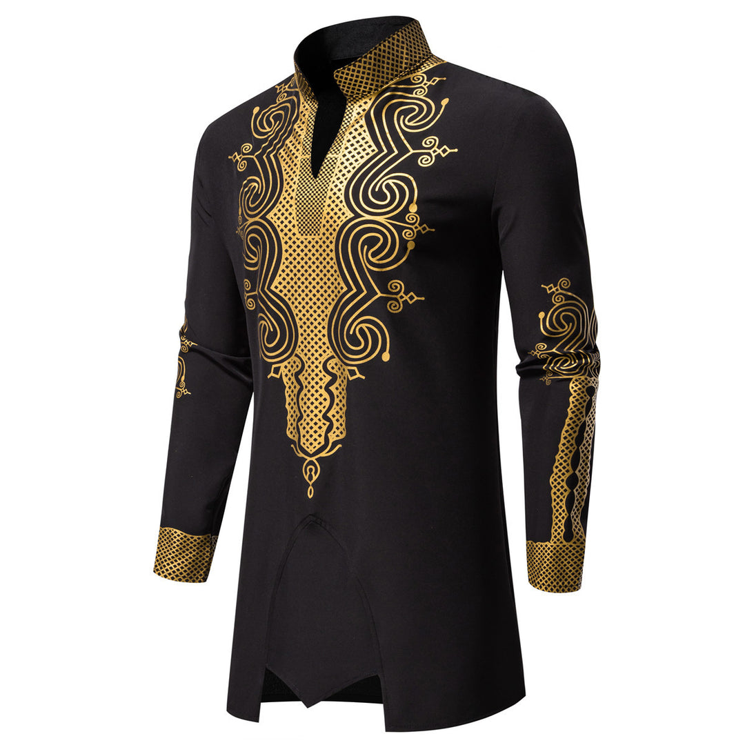 Herren Traditionelles besticktes Tunika‑Set mit Mandarinkragen und elastischer Hose Drune