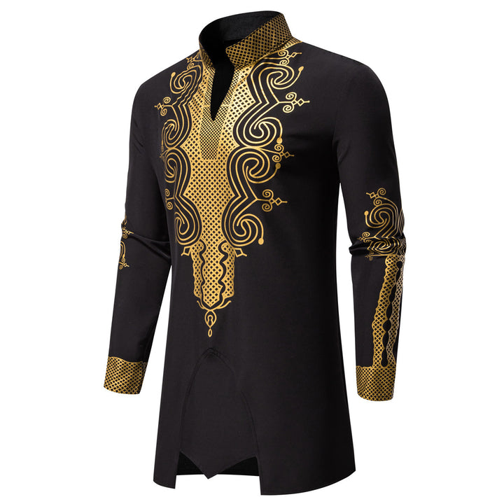 Herren Traditionelles besticktes Tunika‑Set mit Mandarinkragen und elastischer Hose Drune