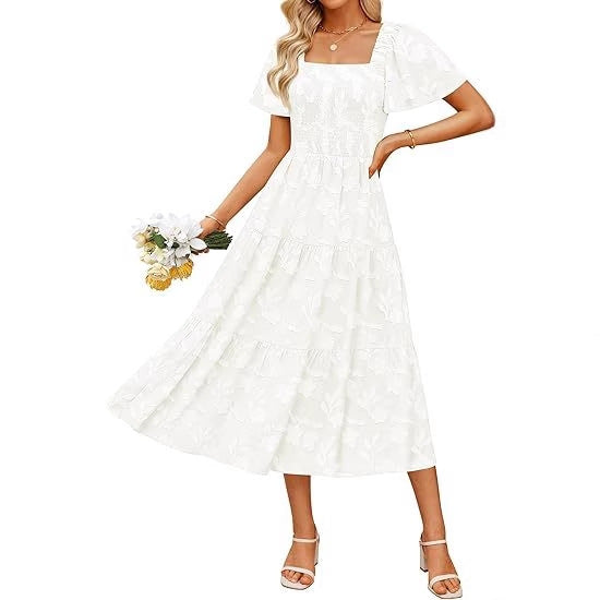 Damen Maxikleid mit Volant und Quadrat-Ausschnitt Drune