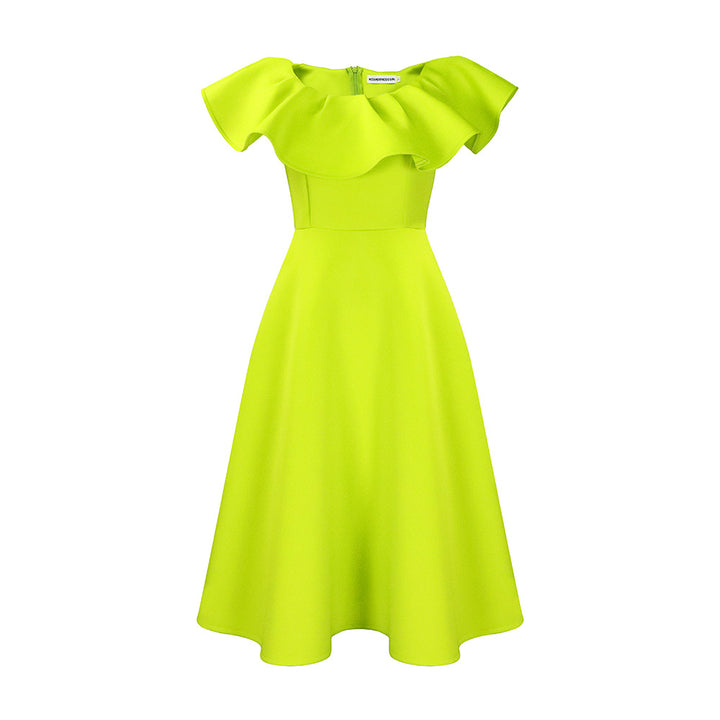 Damen Midikleid mit elegantem Volant und tailliertem Schnitt Drune