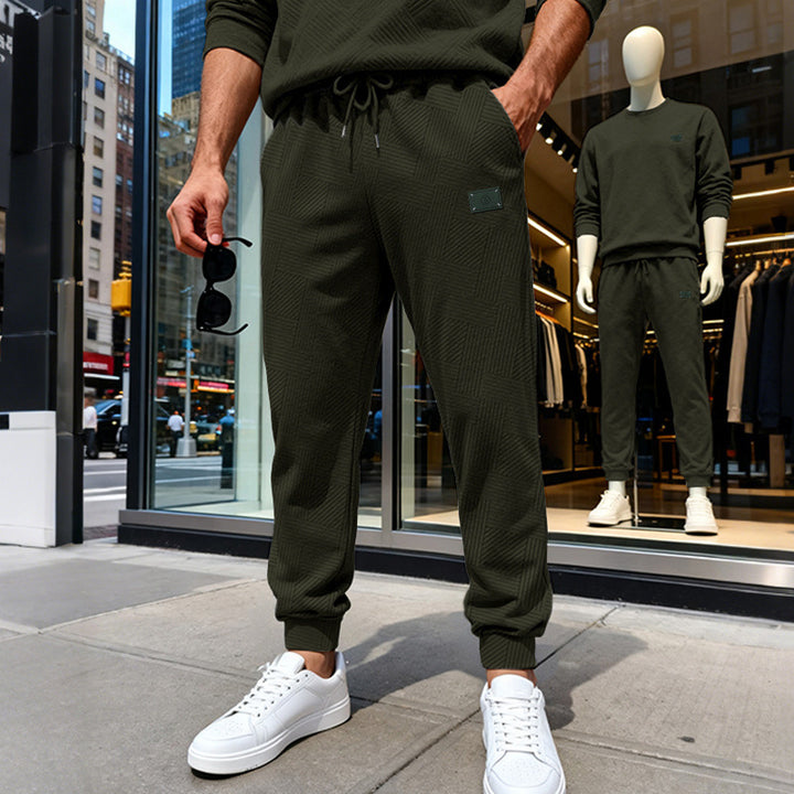Herren Strukturierte Jogginghose mit geometrischer Waffelstruktur und elastischen Bündchen Drune