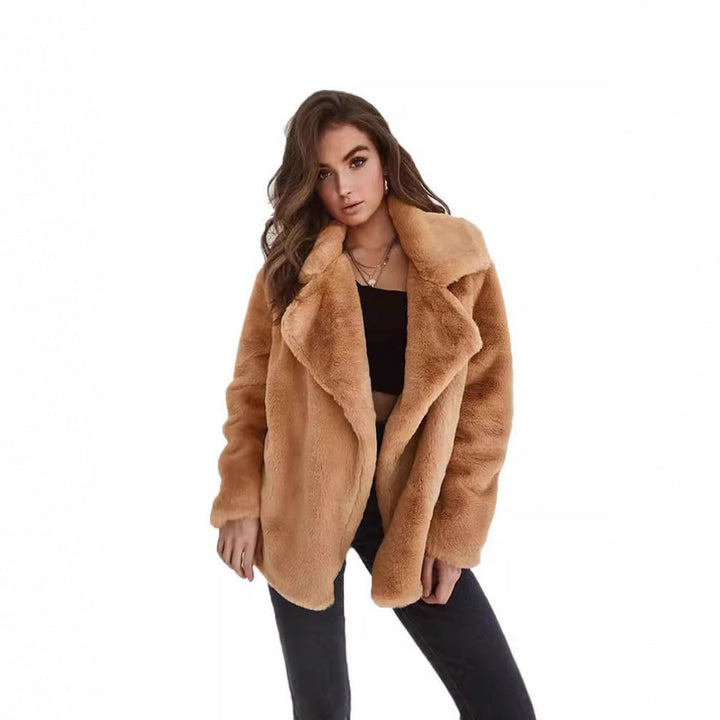 Damen Plüschige Oversized Jacke mit umschlagbarem Kragen und dezentem Schnitt Drune