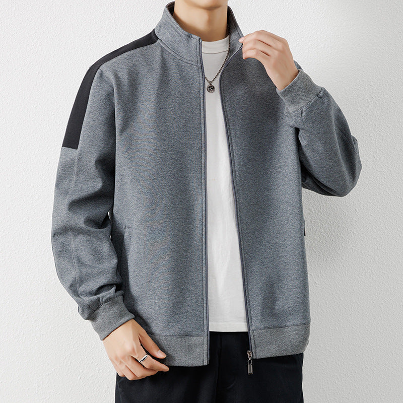 Herren Leichte Zip‑Trainingsjacke im Minimalstil mit Stehkragen und Kontrastpaspel Drune
