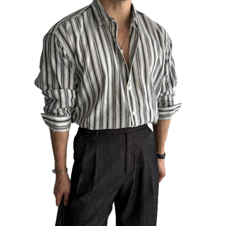 Herren Modisches Langarmhemd mit Streifen Drune