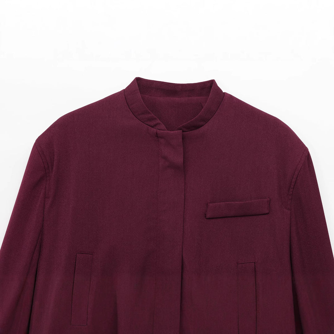Damen nan kurze Stehkragen-Blousonjacke mit verdeckter Frontleiste, taillierter Rippbund-Details und dekorativen Paspeltaschen Drune