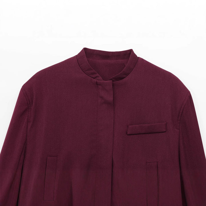 Damen nan kurze Stehkragen-Blousonjacke mit verdeckter Frontleiste, taillierter Rippbund-Details und dekorativen Paspeltaschen Drune