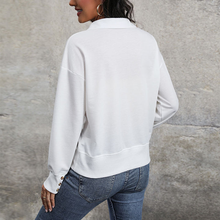 Damen Lockerer Sweatshirt-Polo mit V-Ausschnitt und geripptem Saum Drune