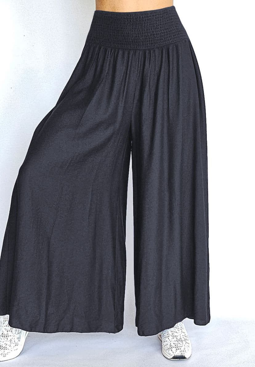 Damen Palazzo-Hosen mit hohem gesmoktem Bund und extrabreitem Bein Schnitt Drune