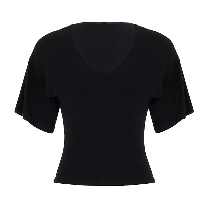 Damen elegantes V-Ausschnitt Oberteil mit lockeren Ärmeln Drune