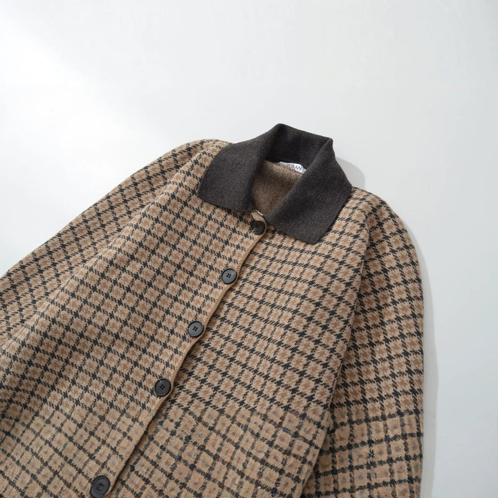 Damen Kurzgeschnittene Karo-Übergangsjacke mit kastiger Silhouette und Kontrastkragen Drune