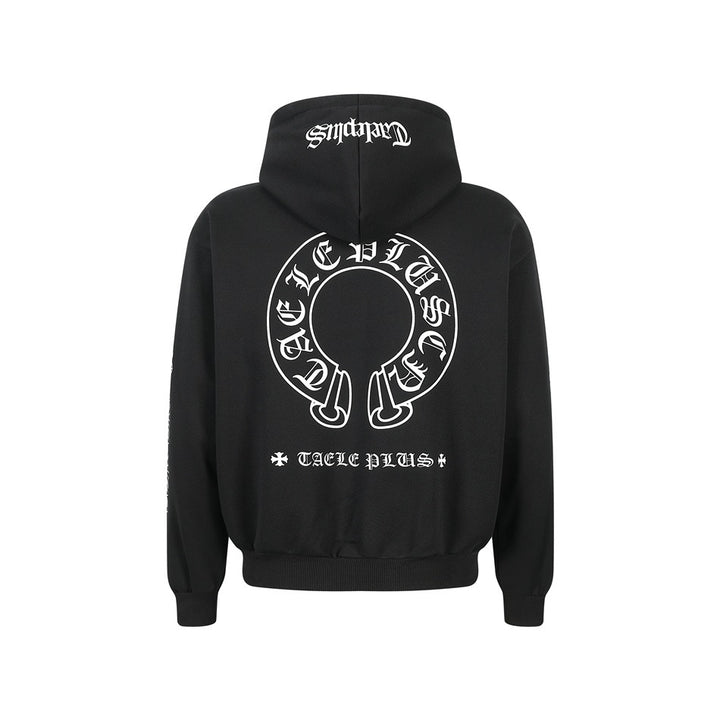 Unisex Kapuzenpullover im Urban‑Gothic‑Print mit geripptem Saum Drune