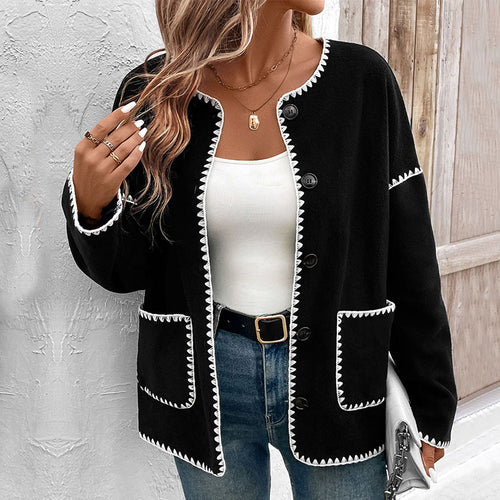 Damen Lässiger Cardigan mit Kontrastnähten Drune