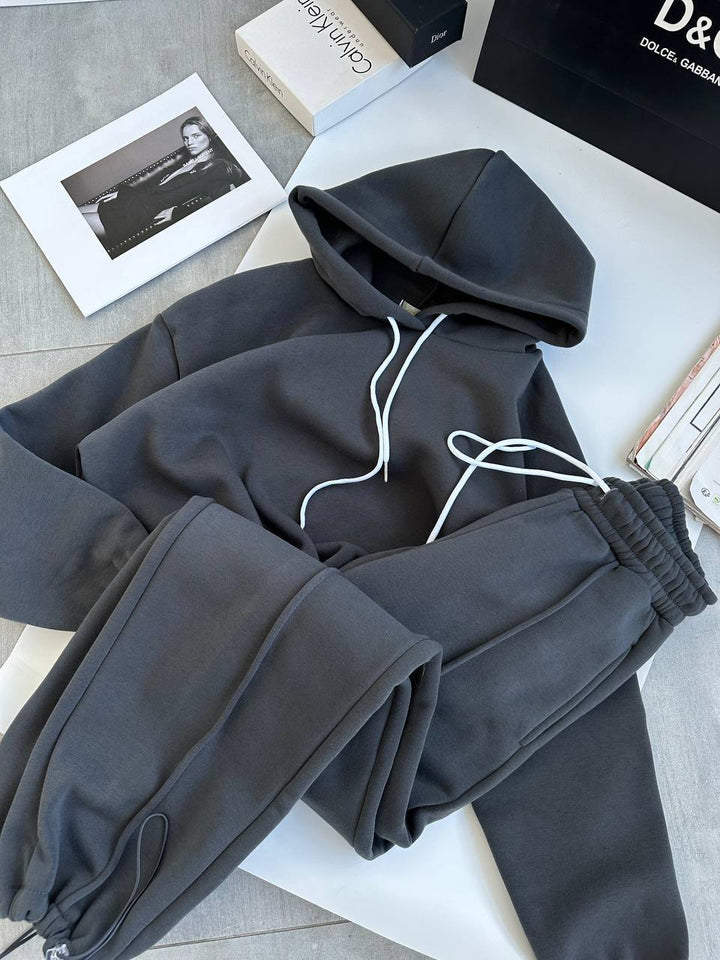 Damen Oversize-Hoodie und Jogginghose Set mit weichem Innenfutter, verstellbarer Kordel und hochgezogenem Bund Drune