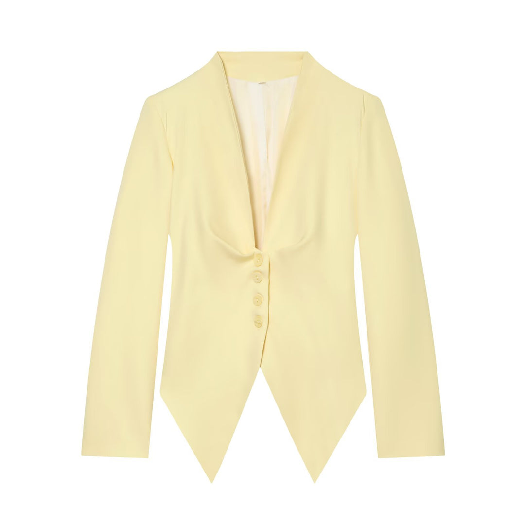 Damen Taillierter Cropped-Blazer mit spitzem Zipfelsaum und tiefem V-Ausschnitt Drune