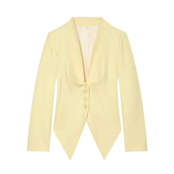Damen Taillierter Cropped-Blazer mit spitzem Zipfelsaum und tiefem V-Ausschnitt Drune