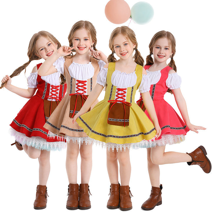 Damen nan traditionelles Kinderdirndl mit Schnürmieder, Spitzenunterrock und dekorativer Schürze Drune