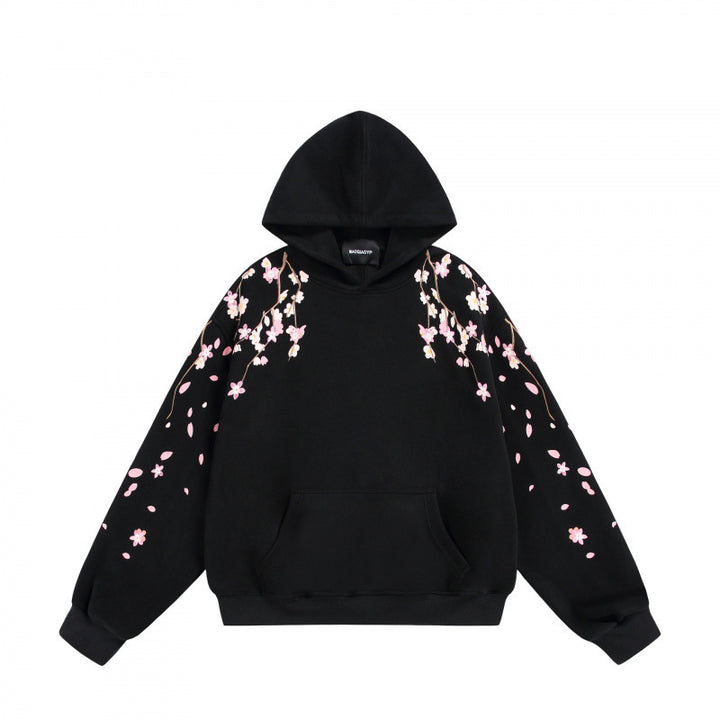 Unisex Oversize-Kapuzensweatshirt mit Kirschblüten-Print, Kängurutasche und lockerem Schnitt Drune