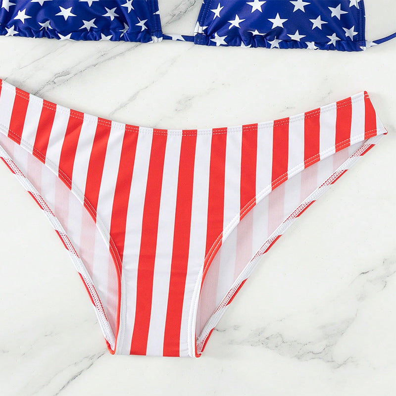 Damen Triangel-Bikini mit patriotischem Sternen- und Streifenmuster Drune
