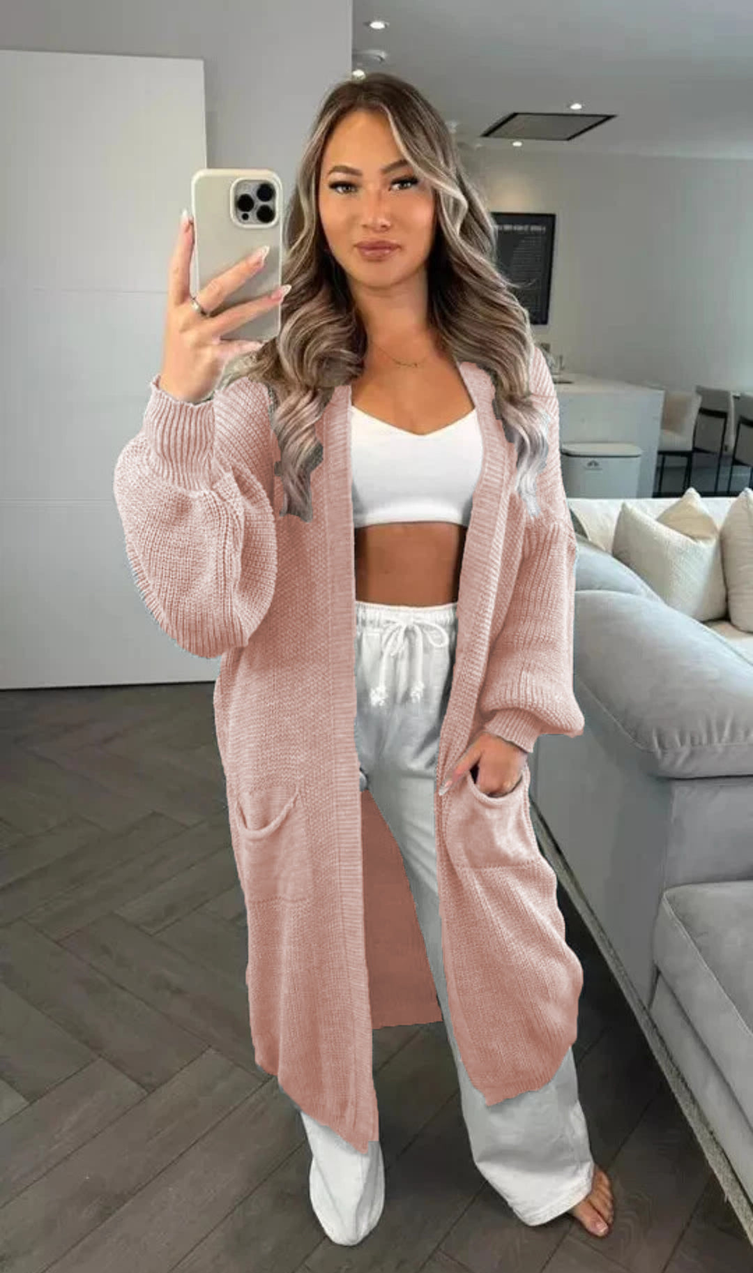 Damen Großer Strickcardigan mit offenem Schnitt und praktischen Taschen Drune