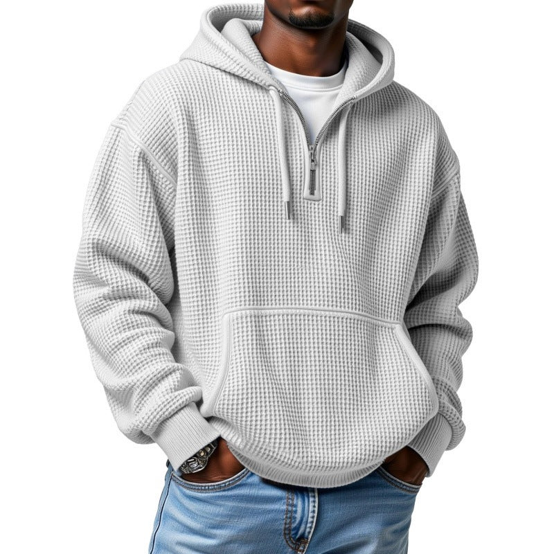 Herren Waffelstrick Halfzip-Kapuzenpullover mit Kängurutasche Drune