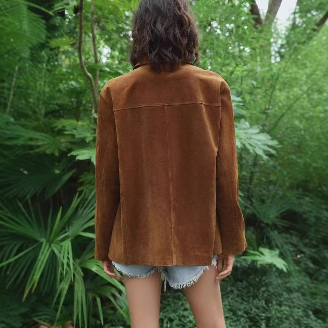 Damen Suedejacke im modernen Schnitt mit großen Taschen Drune