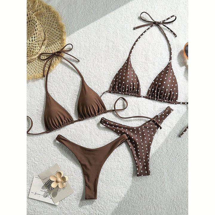 Damen Triangel-Bikini-Set mit modischem Punkte-Design und verstellbaren Bändern Drune