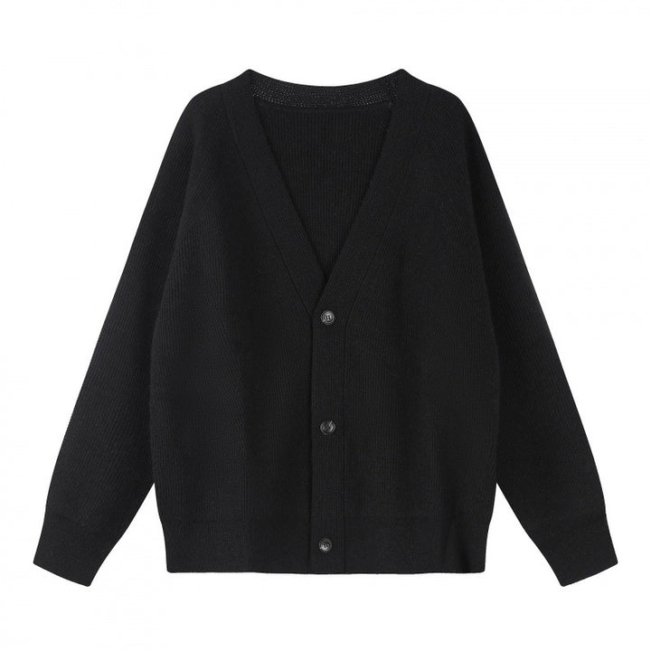 Unisex Boxy-Grobstrick-Cardigan mit V-Ausschnitt, Knopfleiste und Raglanärmeln Drune