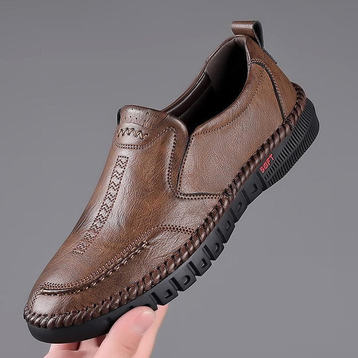 Herren Elegante Leder-Slipper mit geflochtener Sohleneinfassung und flexibler Soft-Profilsohle Drune
